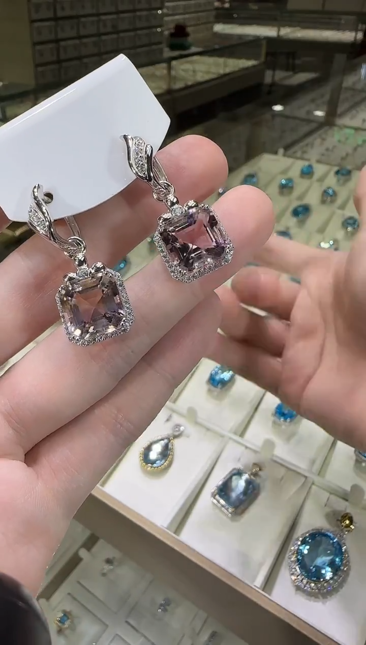 银S925镶嵌耳饰水晶12mm紫黄晶耳扣