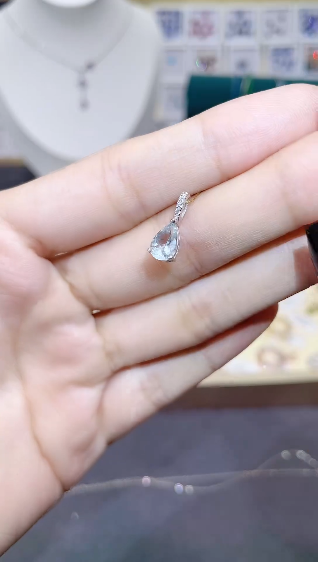 海蓝宝石颈饰银S925镶嵌天然宝石