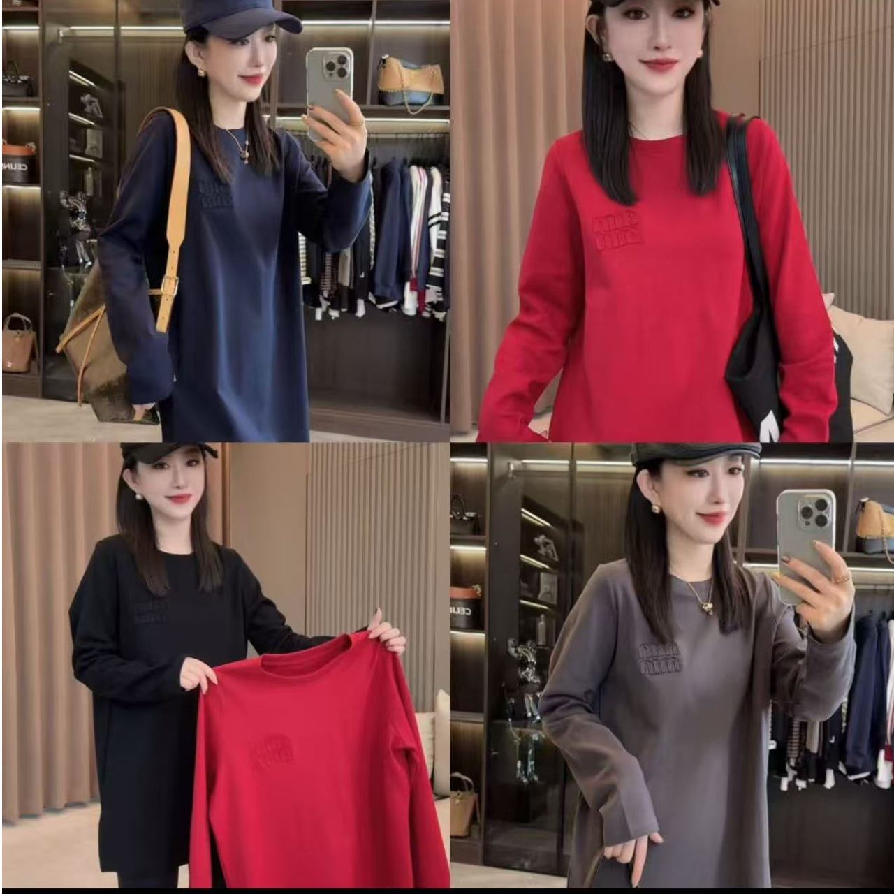 【芊莱】min宽松打底型圆领休闲风长款轻熟风长袖T恤字母秋冬女