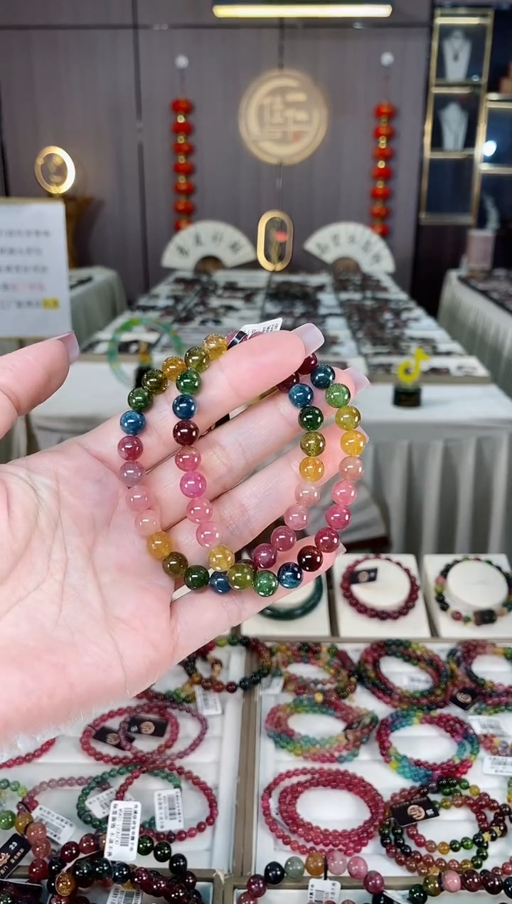 未镶嵌老矿碧玺彩虹单圈手串7mm+碧玺hon多样性发货一条