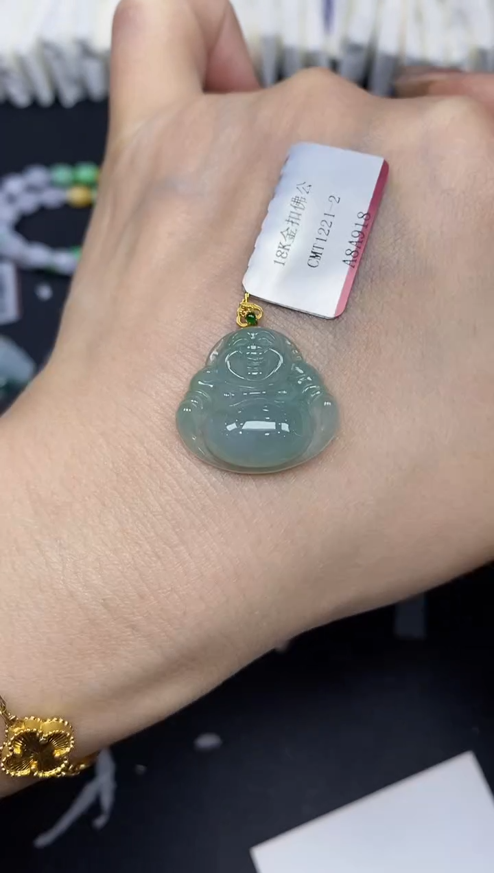 吊坠(不含链)18K金镶嵌翡翠佛公18K金扣镶嵌@@CMT1221-2