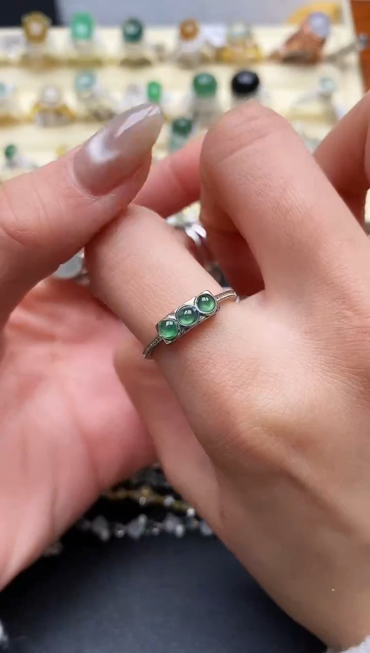 【闪购商品】翡翠戒指银S925镶嵌缅甸翡翠2 7+8
