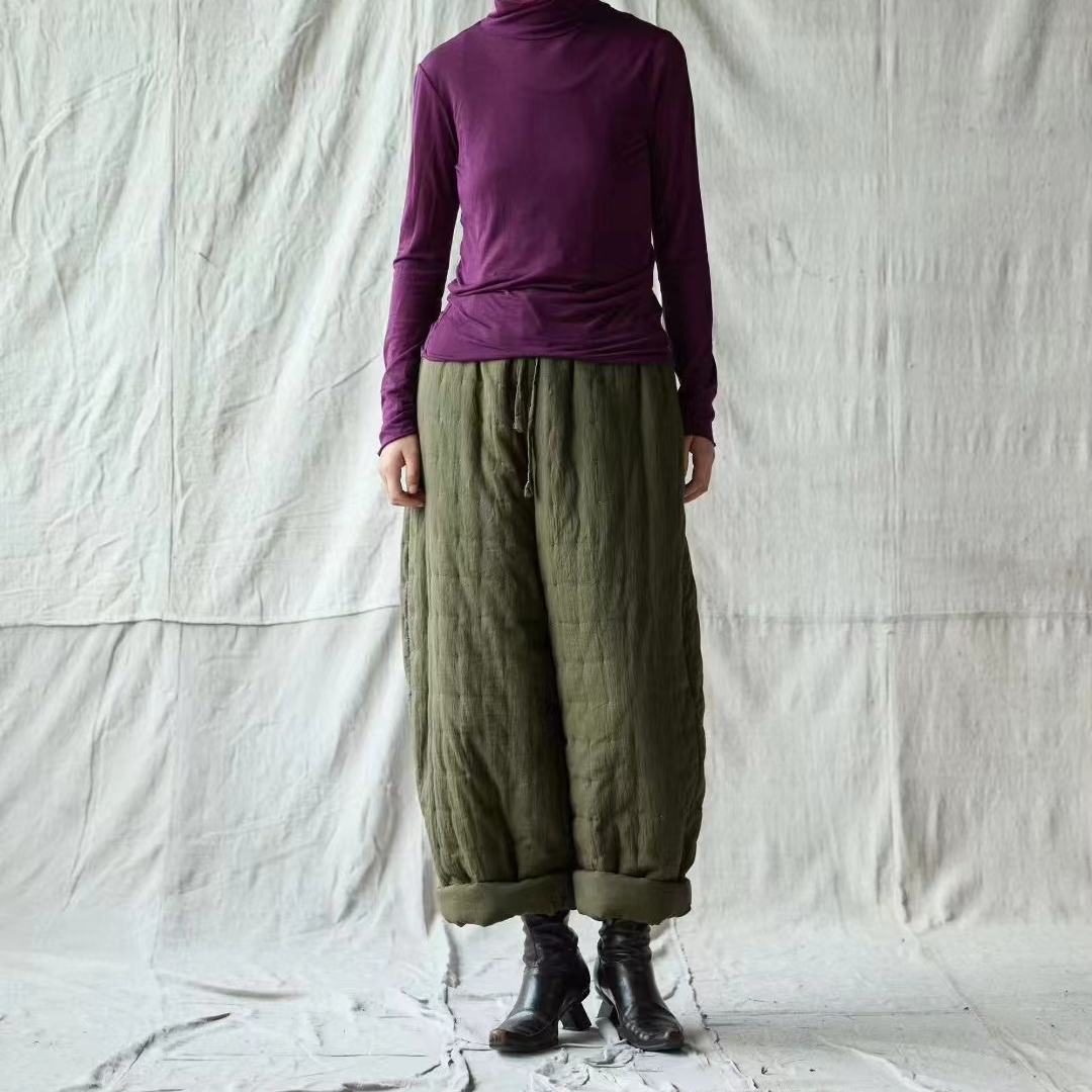 25FW3012长裤高腰休闲复古宽松加厚文艺保暖秋冬