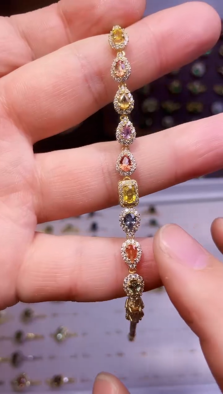 【闪购商品】彩色蓝宝石手链银S925镶嵌一条