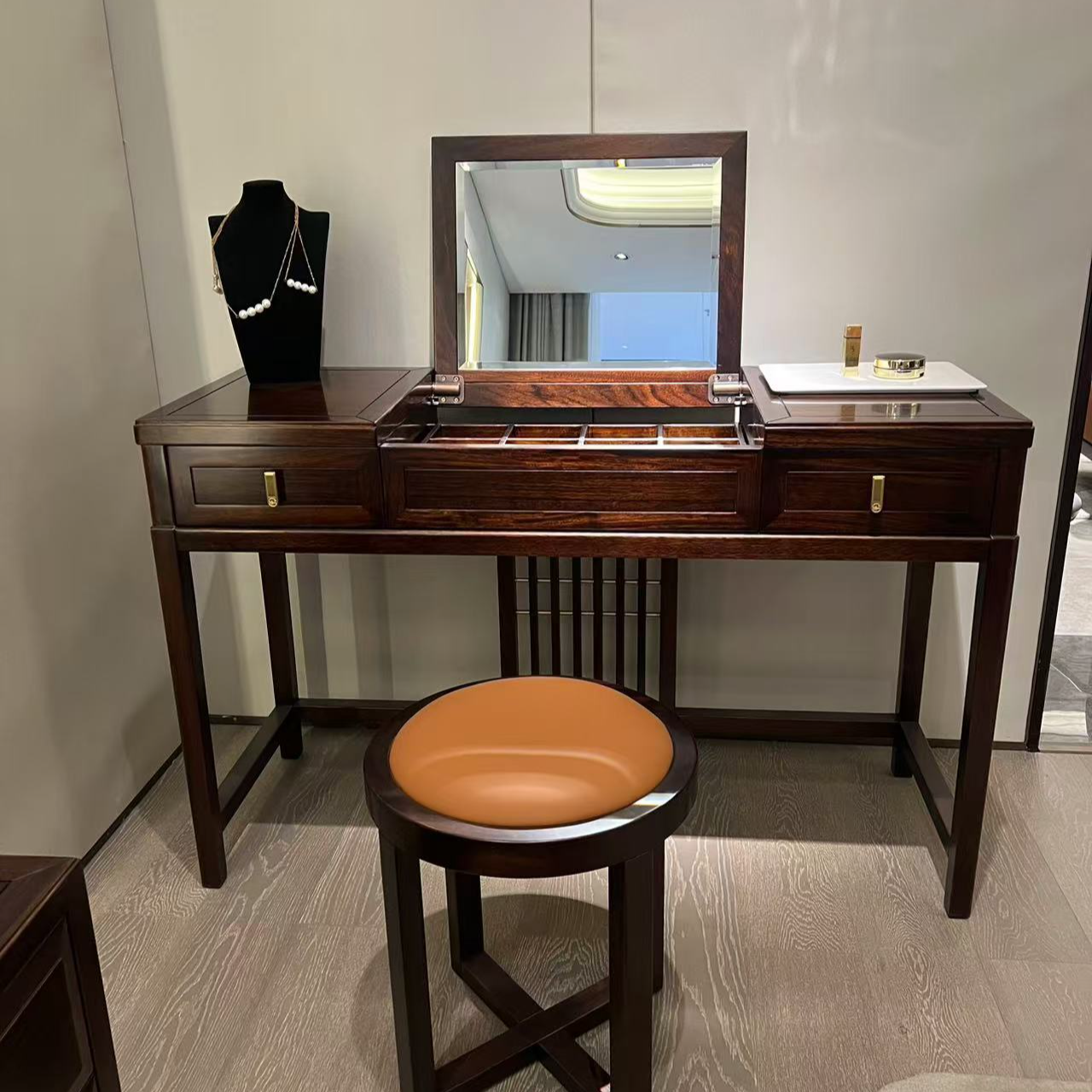 1.2米长梳妆台----时尚轻奢现代黑檀全实木新中式梳妆台家用简约