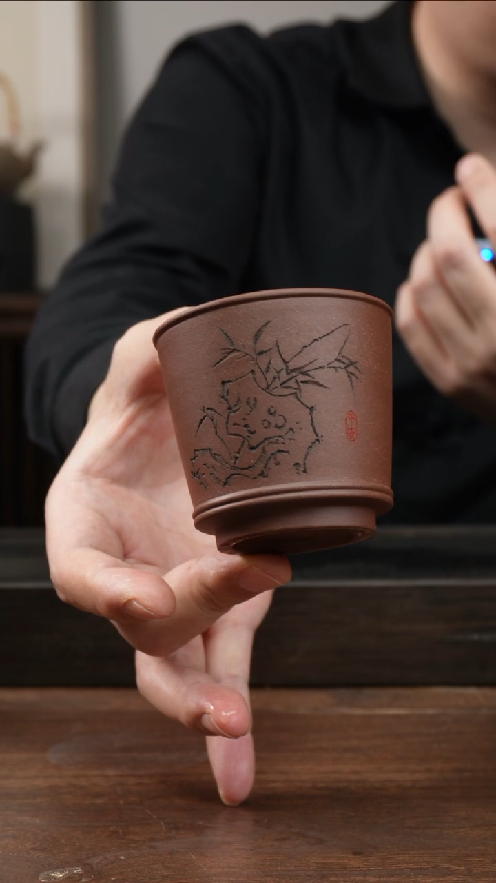 茶杯紫砂紫泥竹子刻绘新款主人杯 ！ 
