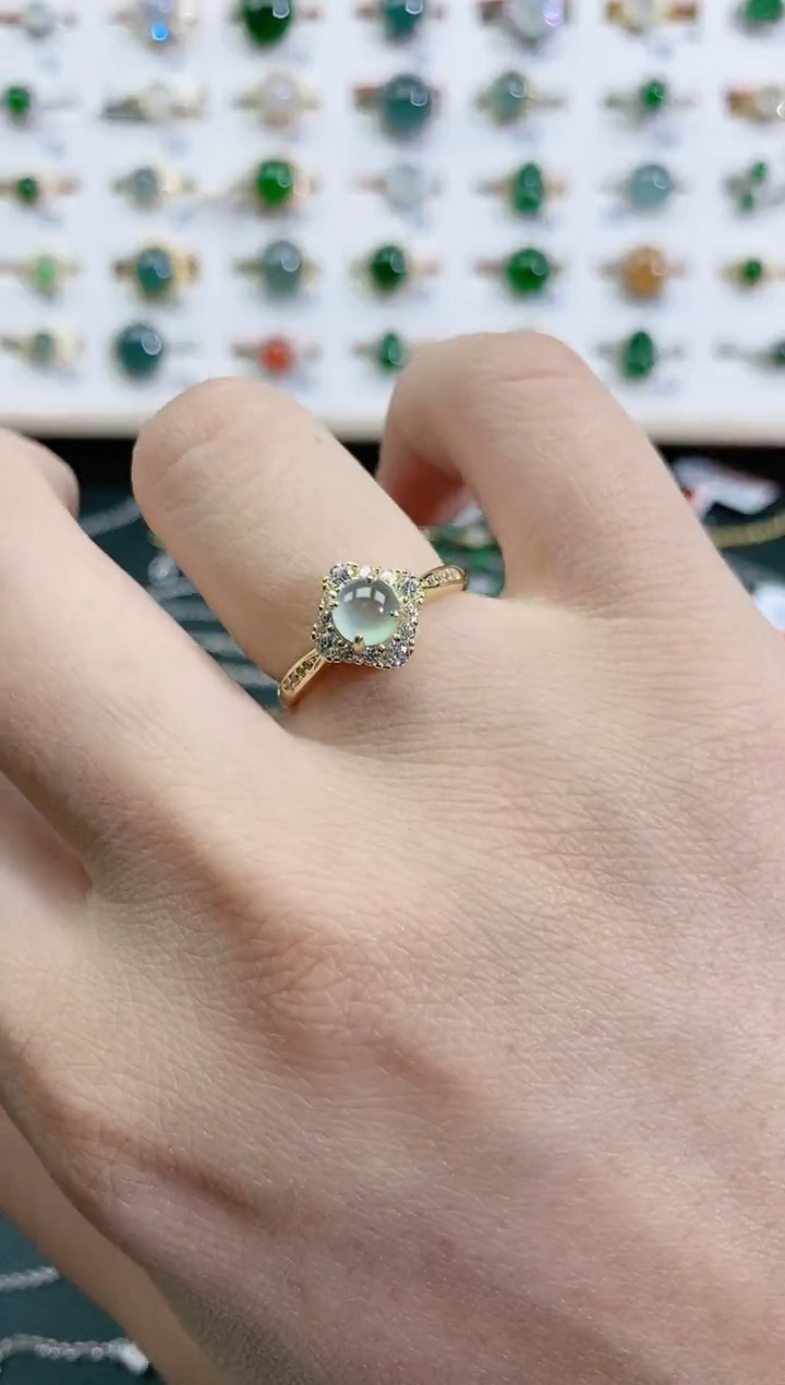 翡翠戒指银S925镶嵌天然翡翠