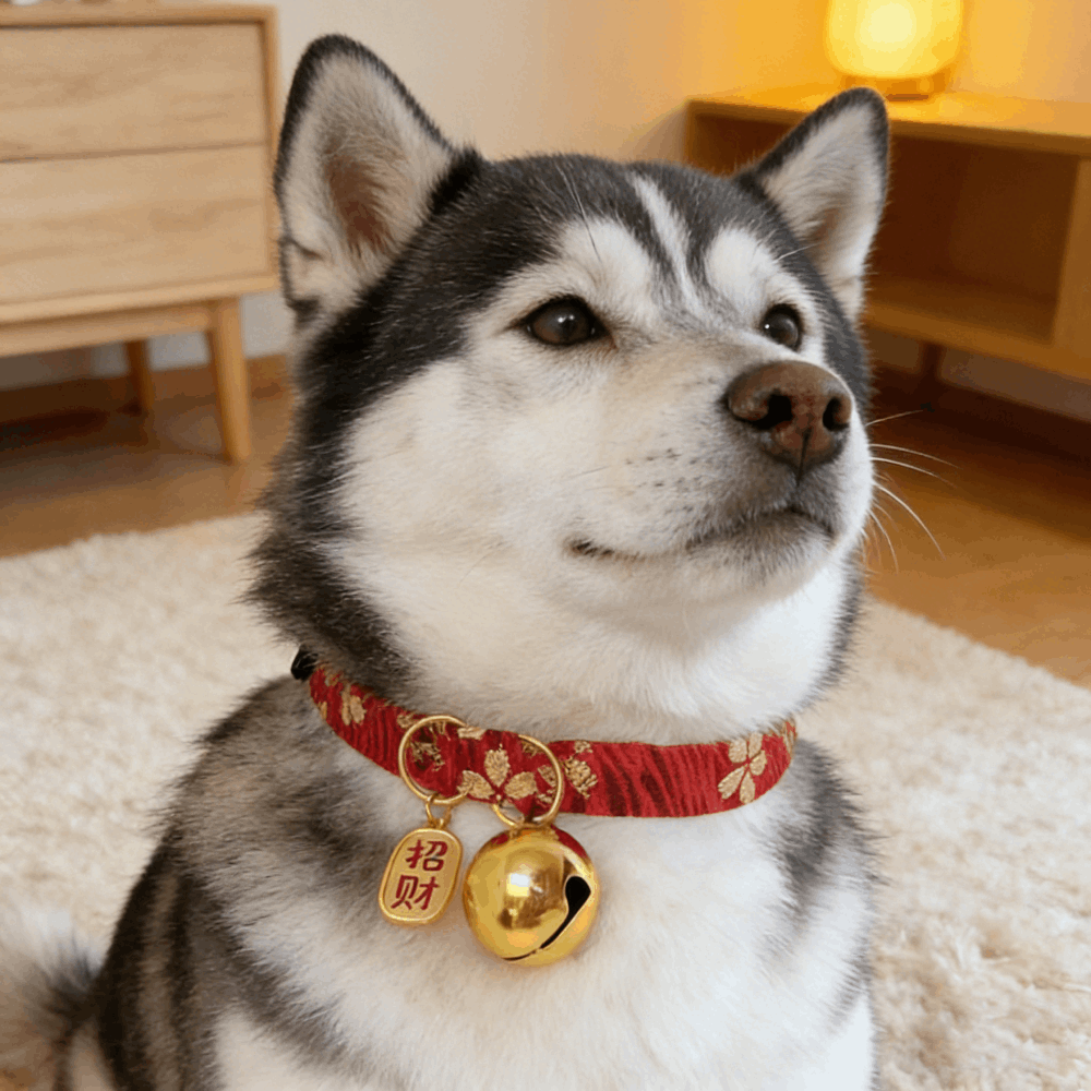 猫咪项圈宠物项圈平安锁狗牌项链狗项圈新年铃铛红绳项圈猫咪围脖