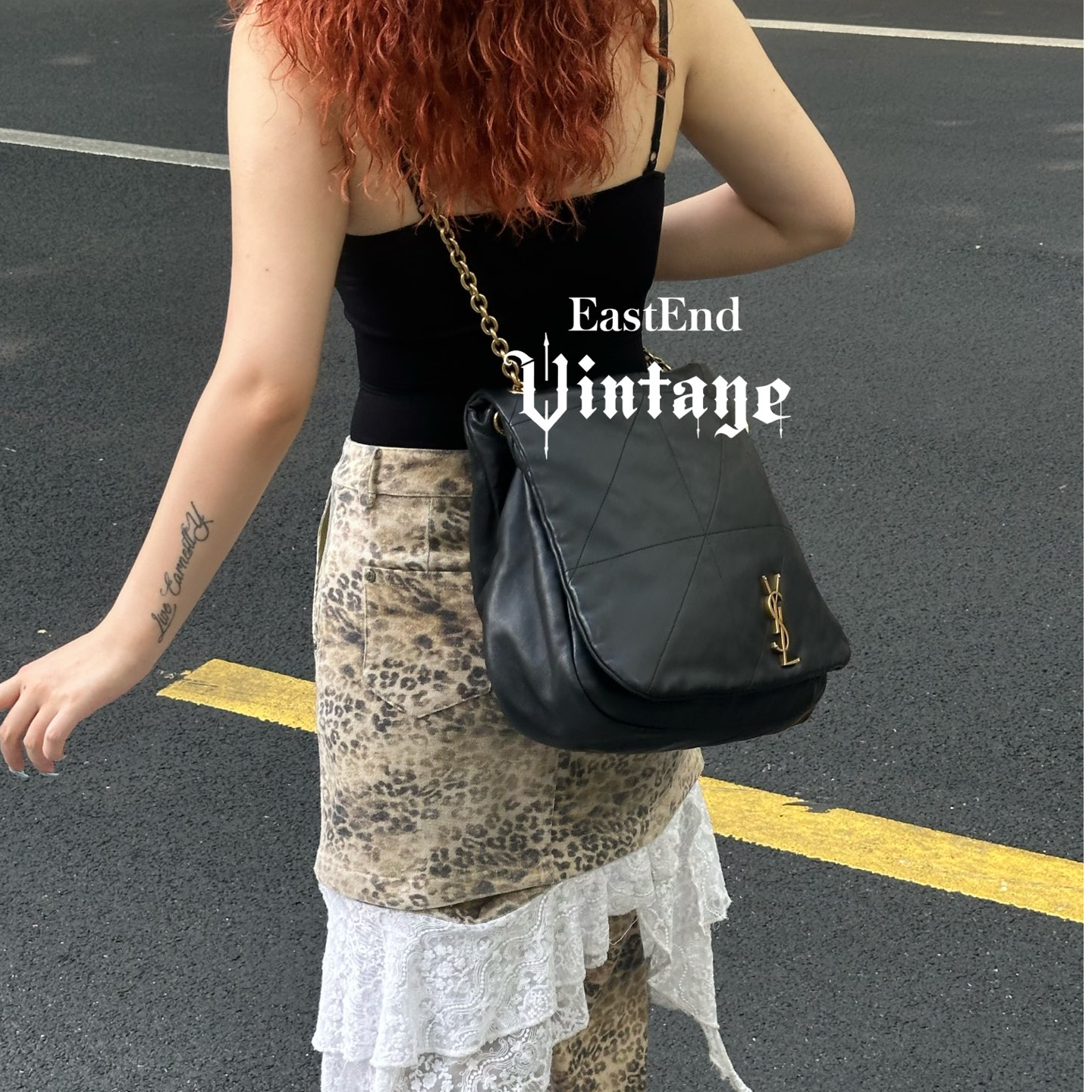 95新 YSL/圣罗兰 東区-黑金羊皮大号单肩包/73245