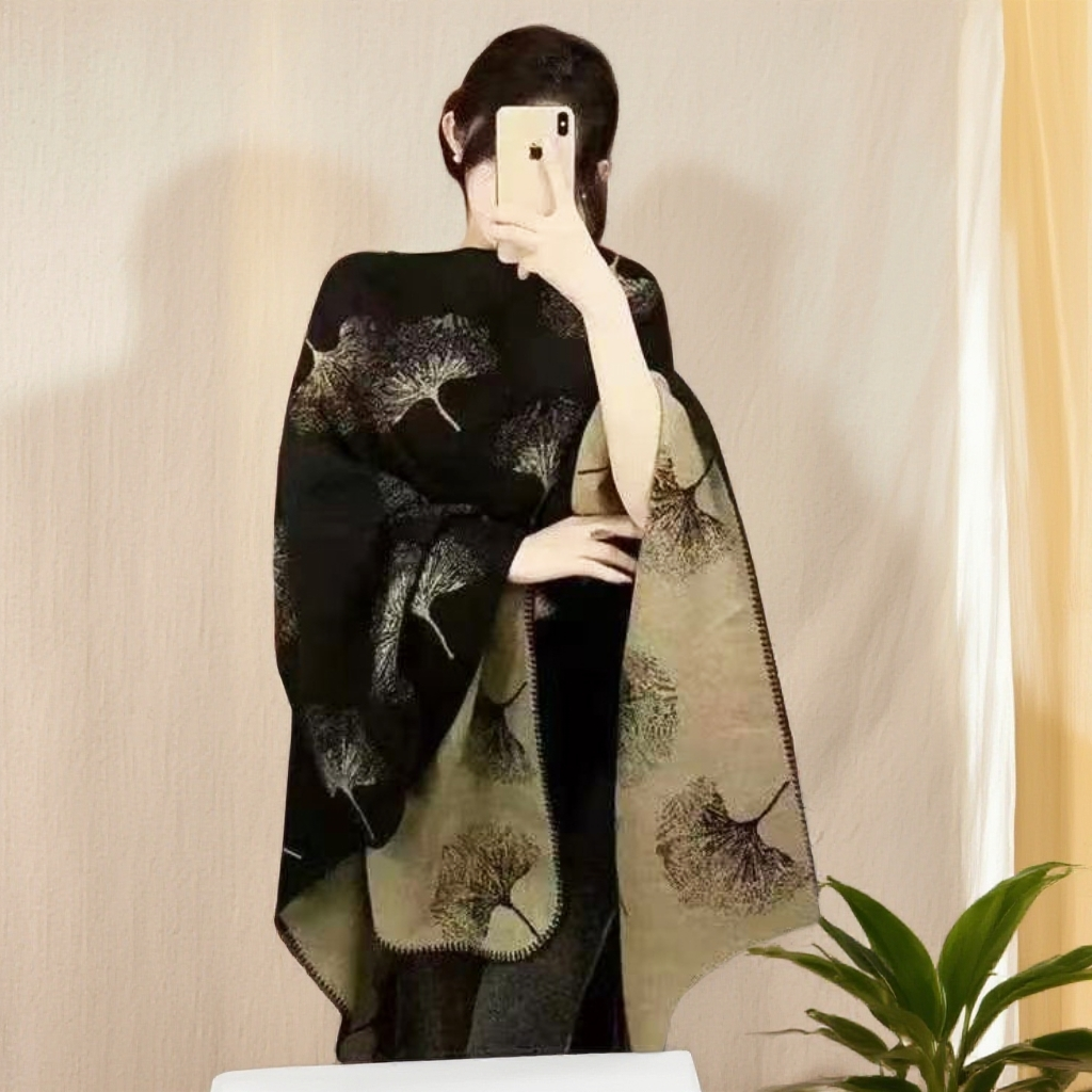 【SFM012】秋冬双面旅行外搭仿羊绒保暖披肩时尚打卡新中式斗篷围巾