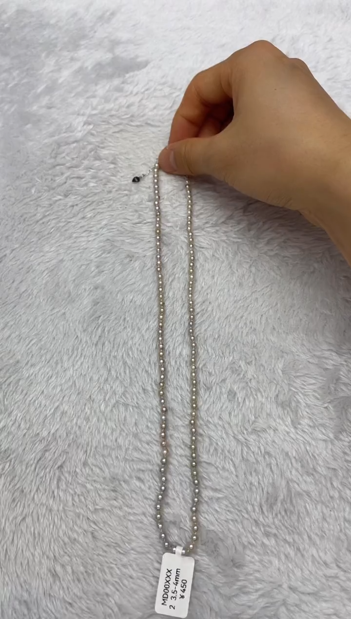 海水珍珠银S925镶嵌项链AK真多麻3.5-4mm