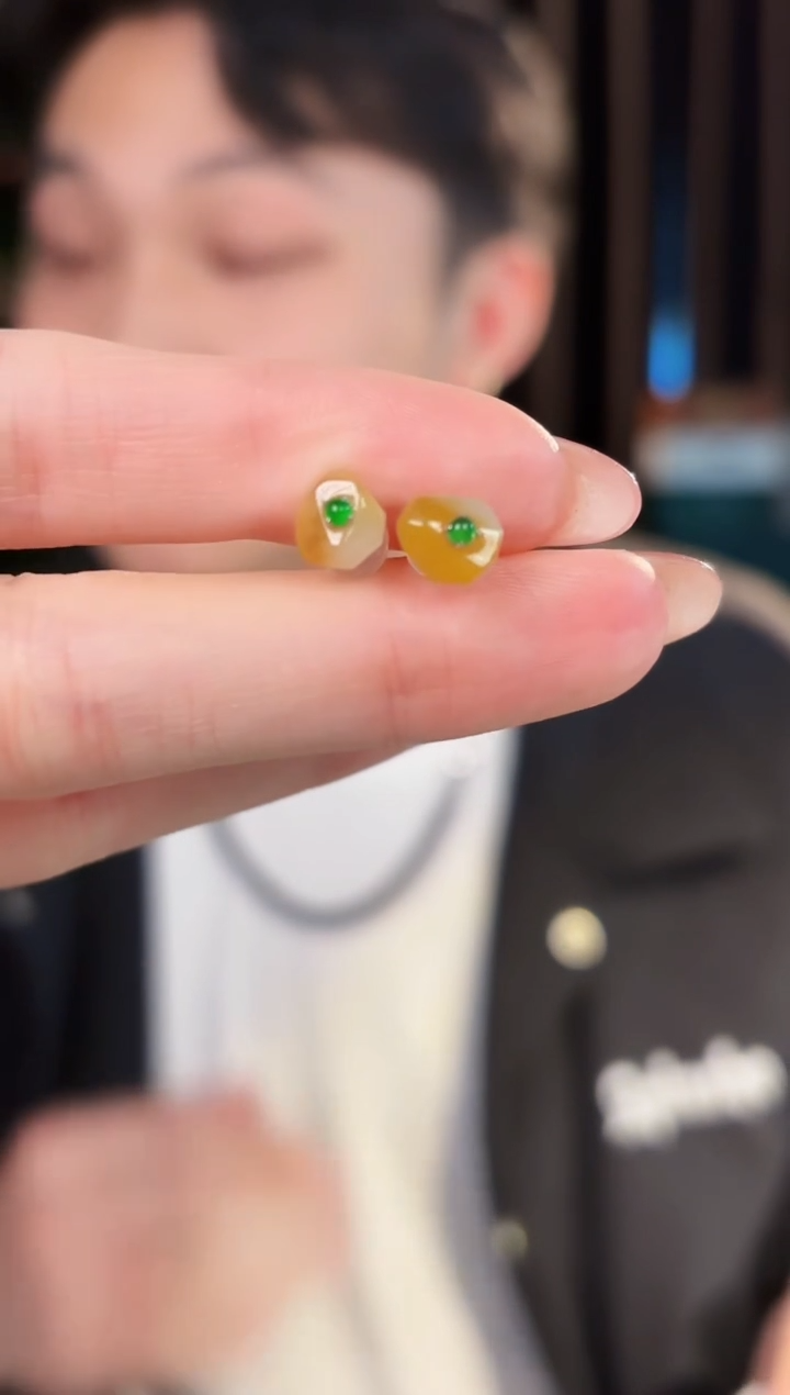 【闪购商品】翡翠耳饰18K金镶嵌缅料A货/支持复检/一件