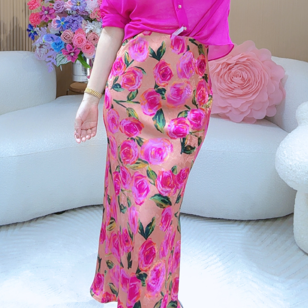 小满服饰【花朵美人】重工刺绣香云沙唯美时尚浪漫简约法式斜裁半裙