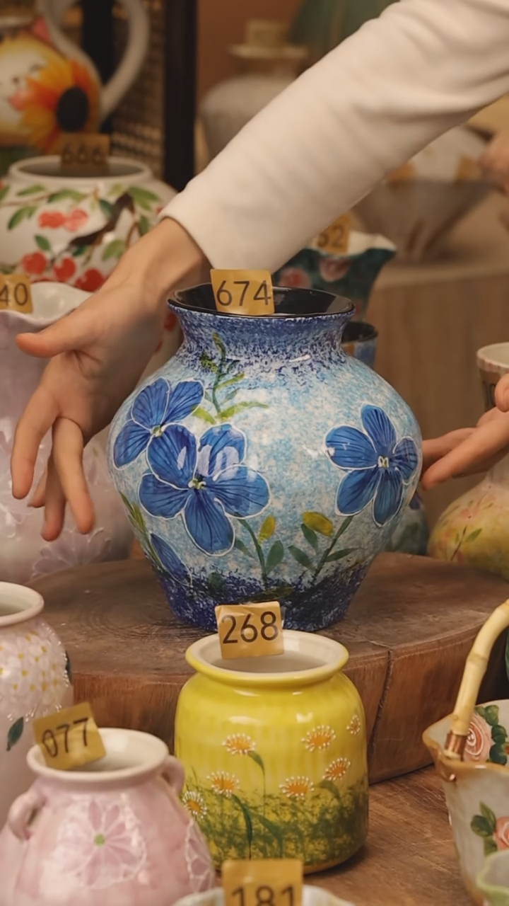 陶瓷景德镇设计师手作花器摆件侘寂风@M674@