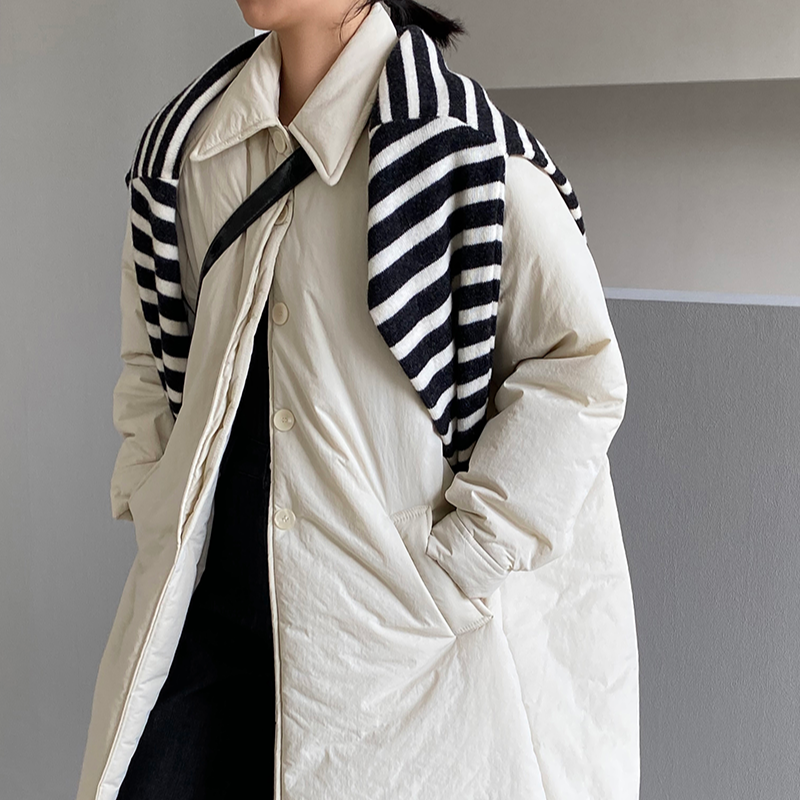 雪山奶糖 轻薄初冬简约廓形外套女中长款宽松棉服