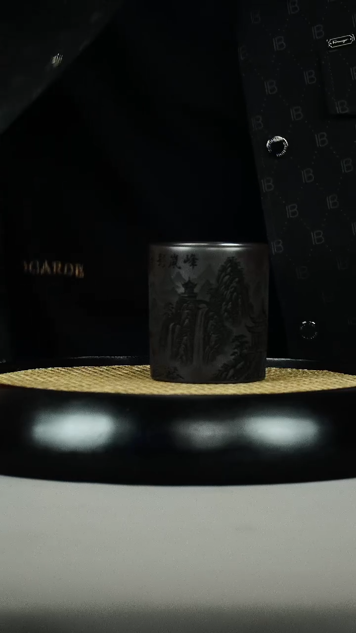 茶壶紫砂石黄 直筒杯 刻绘 山水