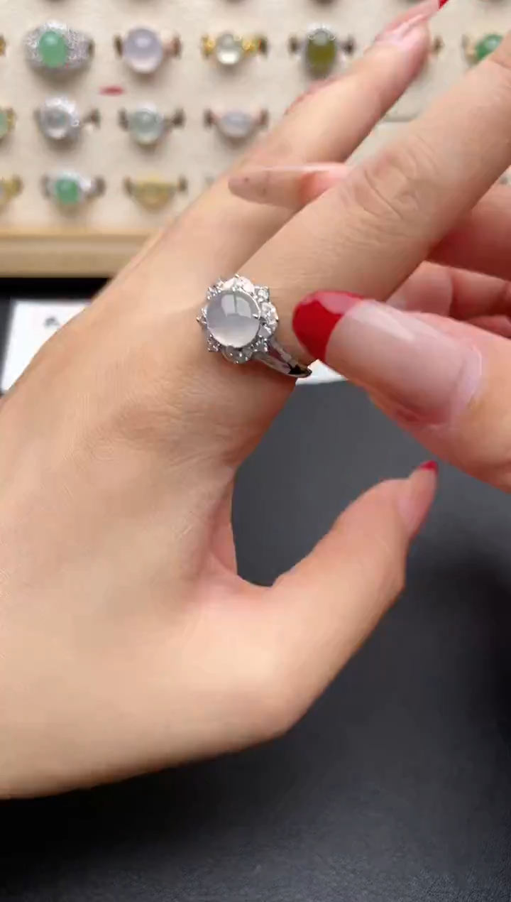 【闪购商品】翡翠戒指银S925镶嵌一物一证一礼盒