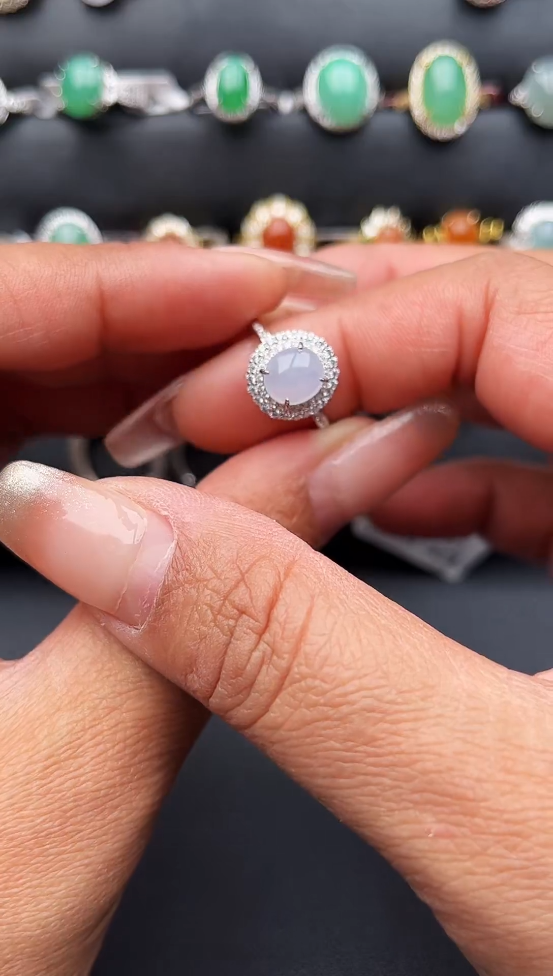 【闪购商品】翡翠戒指银S925镶嵌缅甸天然A货翡翠S925银镶嵌