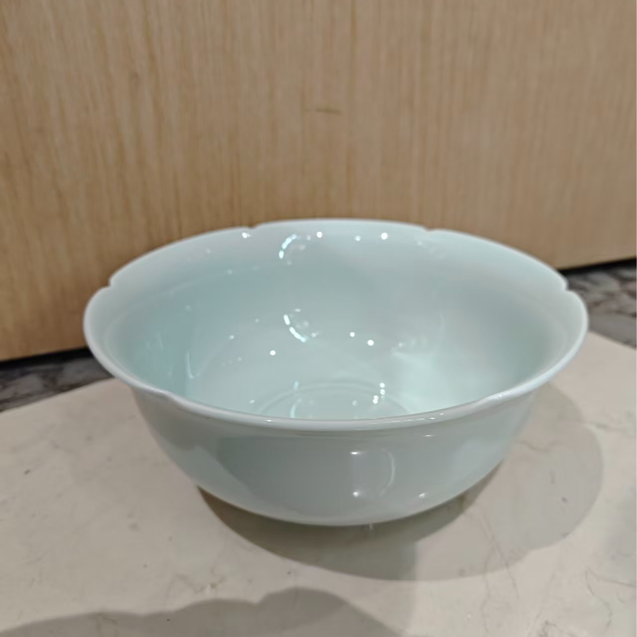 景德镇五花马8.5寸无双荷口碗餐具汤碗陶瓷影青手工纯色大碗