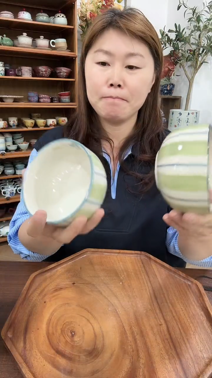 陶蓝铃花条纹米饭碗2个