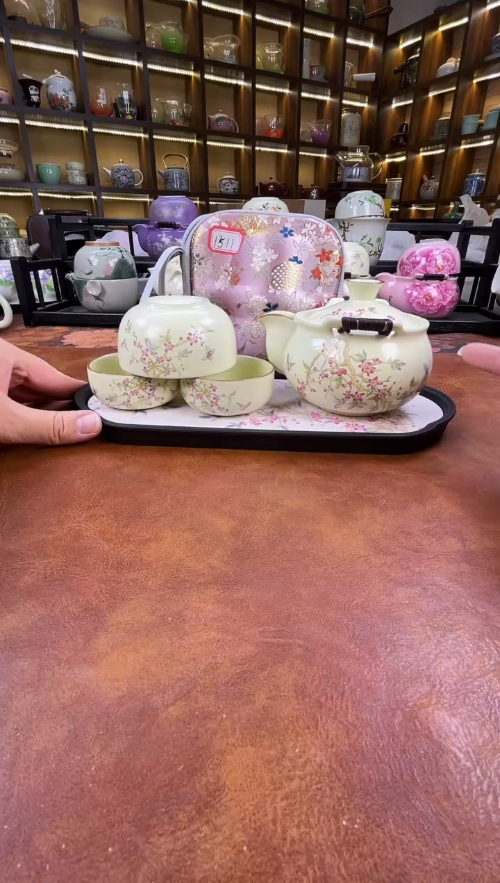 瓷片桃花宝瓶旅行+长方桃花盘
