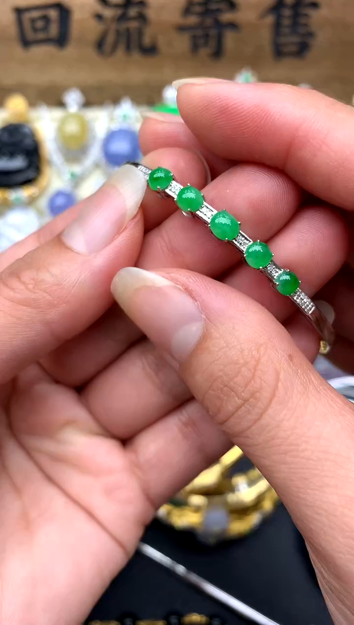 【闪购商品】翡翠手镯18K金镶嵌44-中国好珍宝