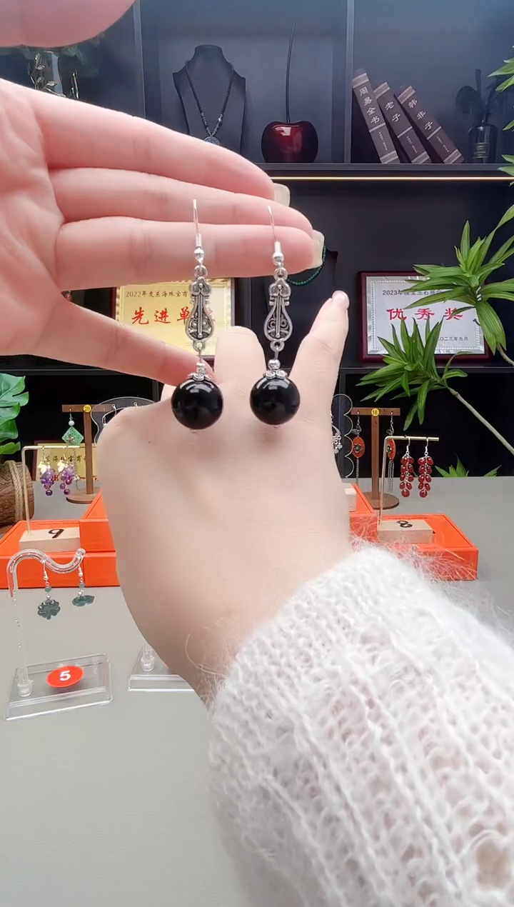 未镶嵌黑曜岩耳饰314