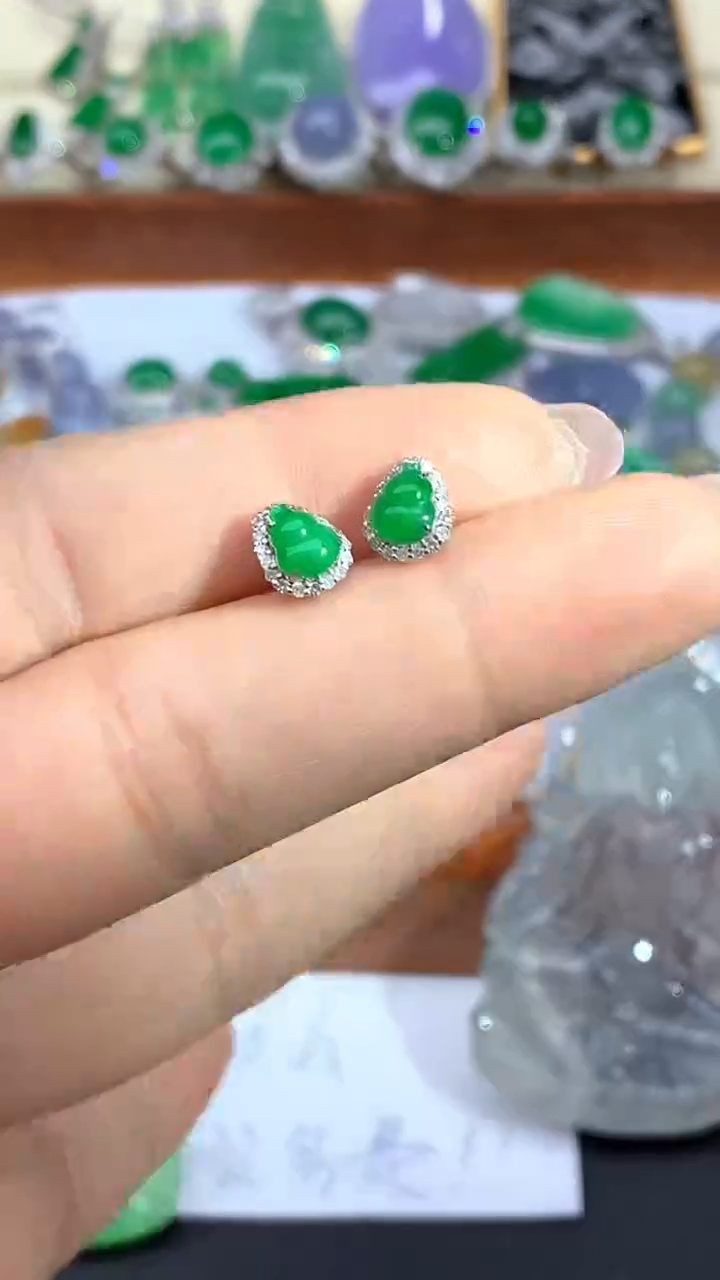 【闪购商品】翡翠耳饰18K金镶嵌164-天然翡翠