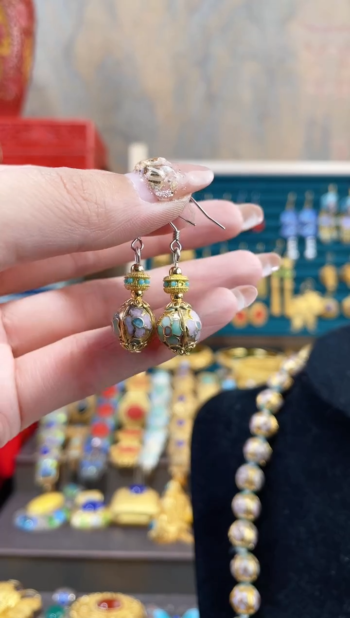 【闪购商品】非遗景泰蓝金地瓜棱耳环