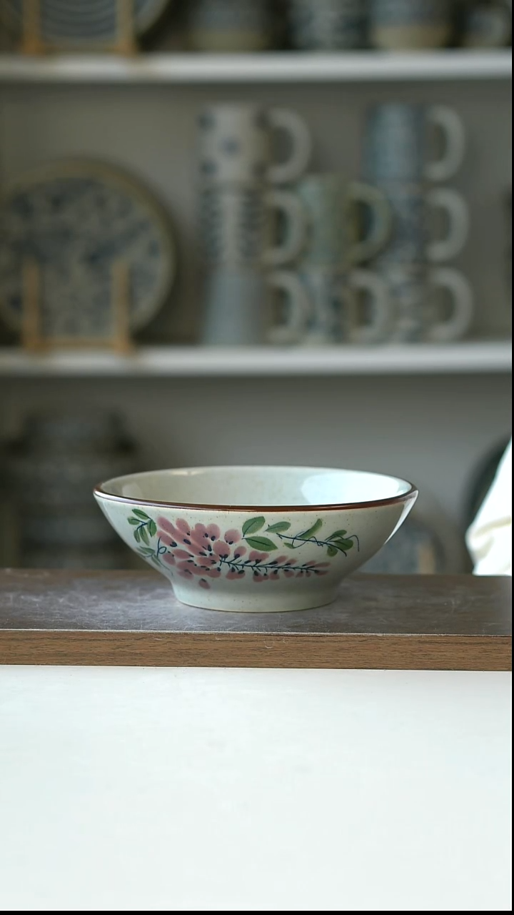 陶中式复古紫藤絮语斗笠碗14cm@4-2@微瑕