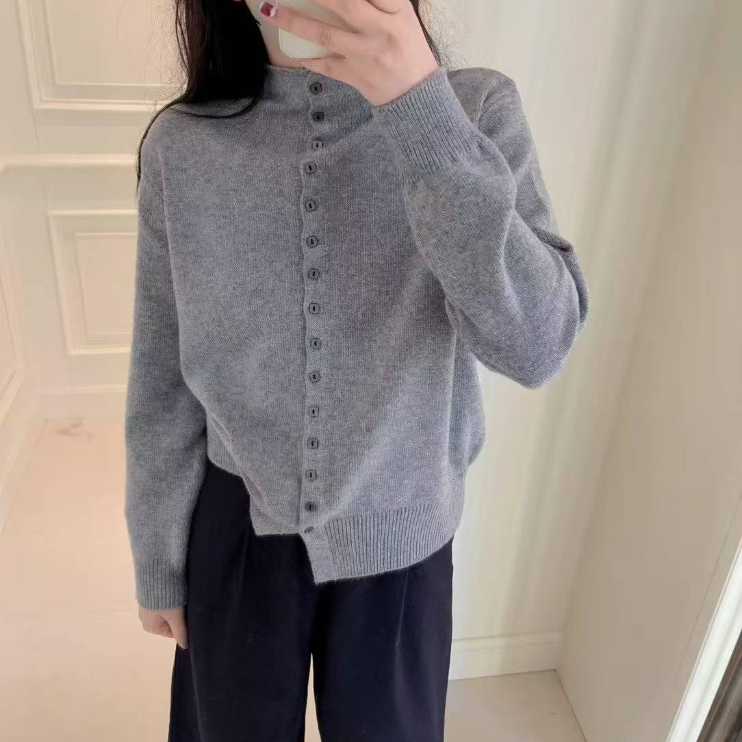 兔毛纯色软糯半高领一排扣长袖绵羊针织外套开衫女毛衣外搭上衣女