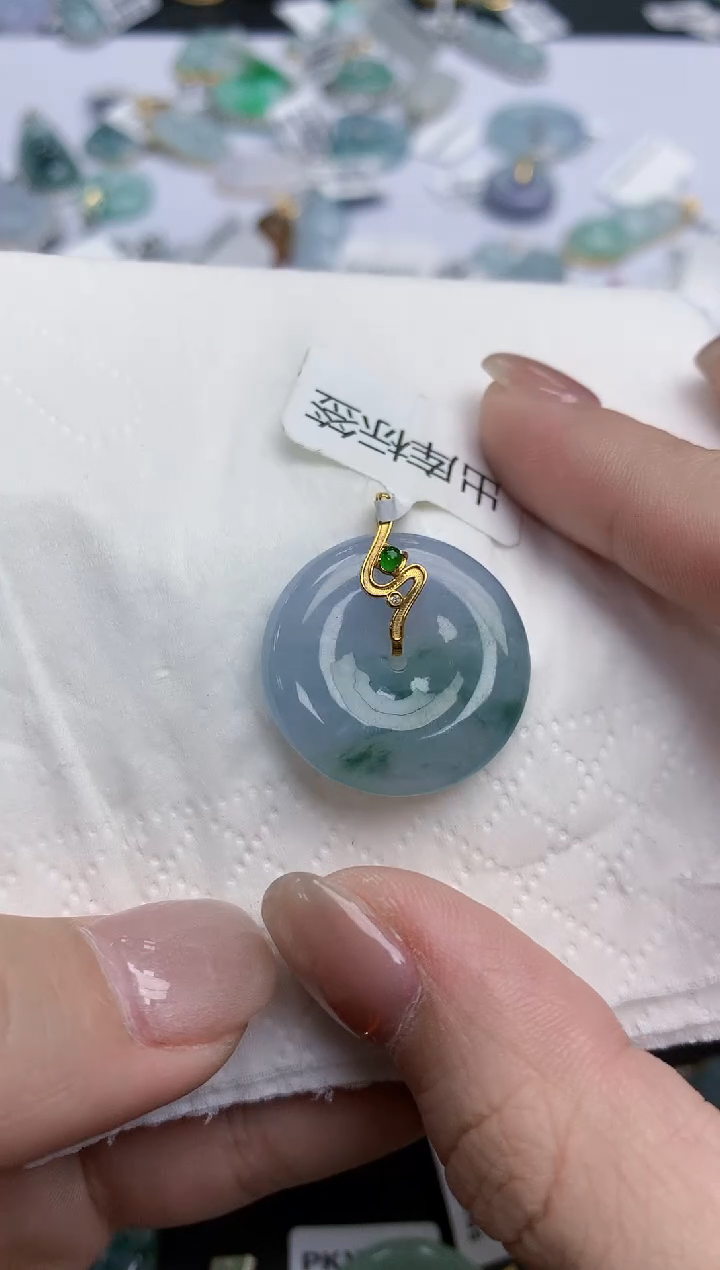 【闪购商品】翡翠颈饰18K金镶嵌天然缅甸翡翠A货