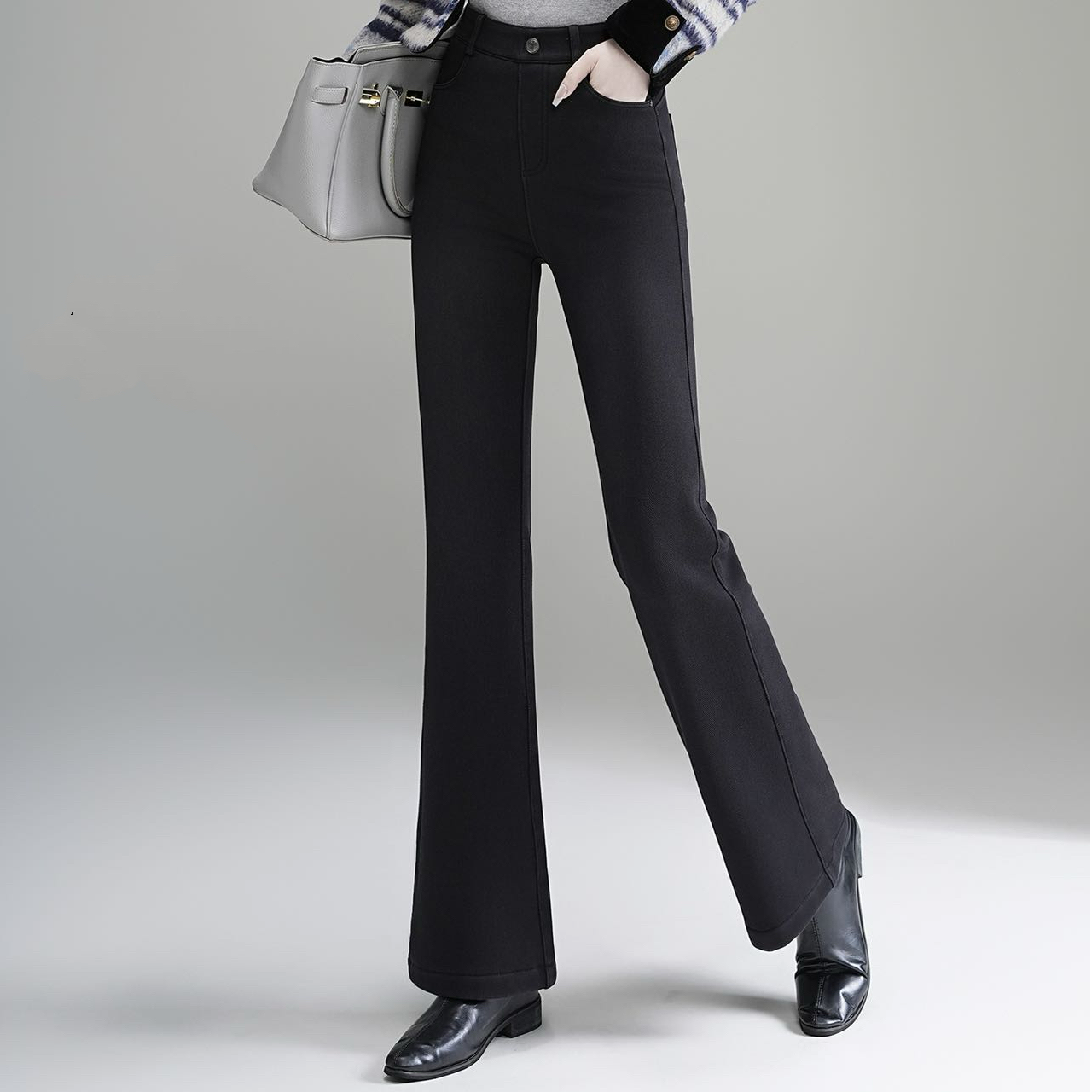 两色休闲加绒微喇裤