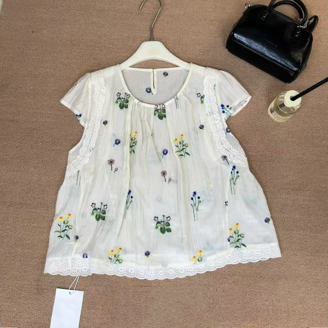 「雅阁布·碎花刺绣短袖小衫653#」