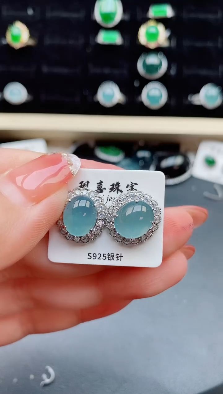 【闪购商品】翡翠耳饰银S925镶嵌5286