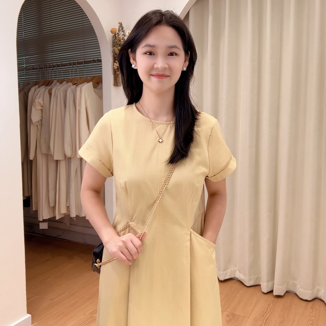 小个子短袖连衣裙带口袋显瘦温柔日常气质中长款夏装休闲通勤裙