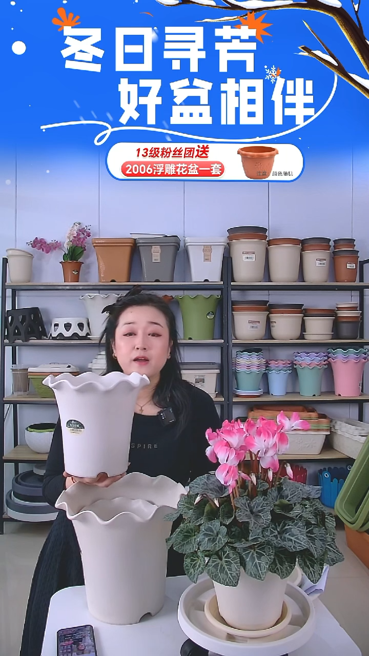 荷叶边5003米白2套+方盆3号盆米白2套，带托盘