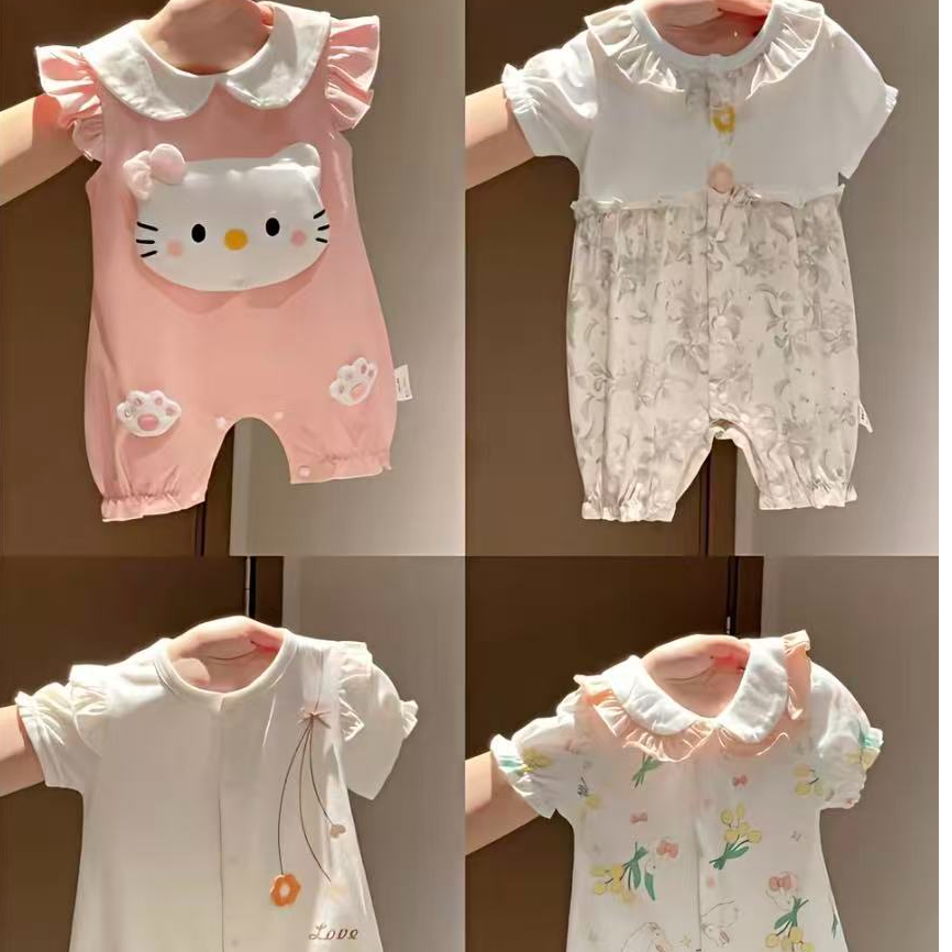 婴童短袖卡通女童哈衣幼儿秋季卡通纯棉爬服夏季女宝