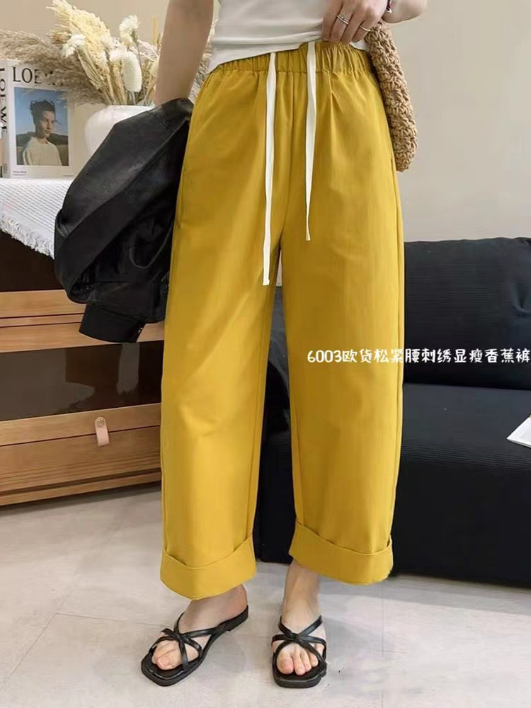 小彬推荐2025春夏薄款洋气刺绣九分卷边两穿阔腿窄版直筒裤遮显瘦
