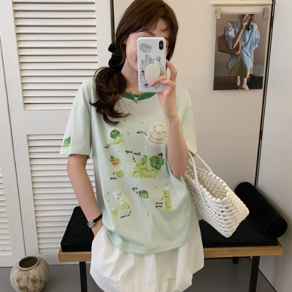 杜思蒙服饰-“夏日冰菓”韩系减龄印花休闲运动T恤25087（娜美）