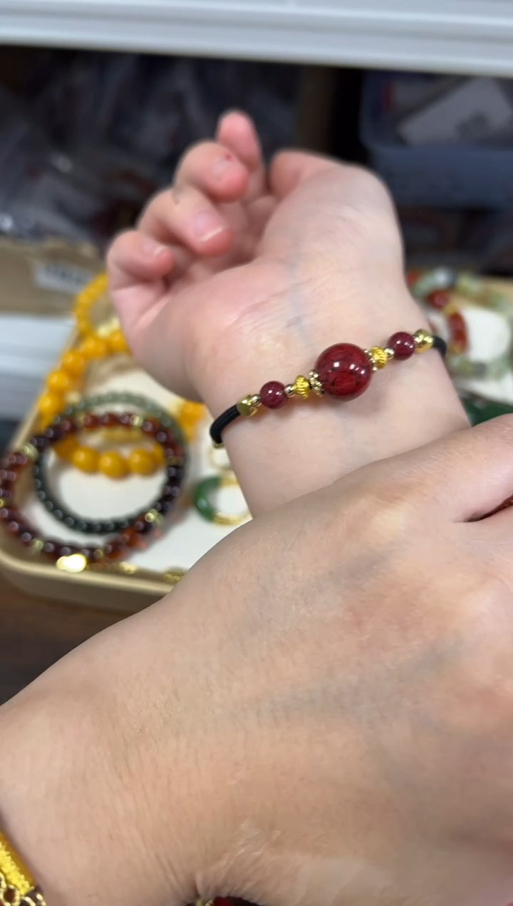 天然辰砂晶体砂朱砂圆珠编制款手绳[36]