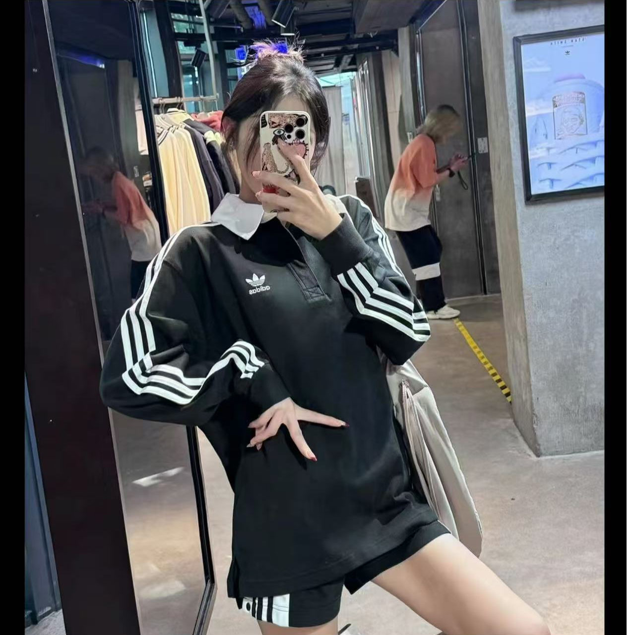 adidas三叶草ADICOLOR复古套头翻领柔软舒适休闲长袖POLO衫IZ4806