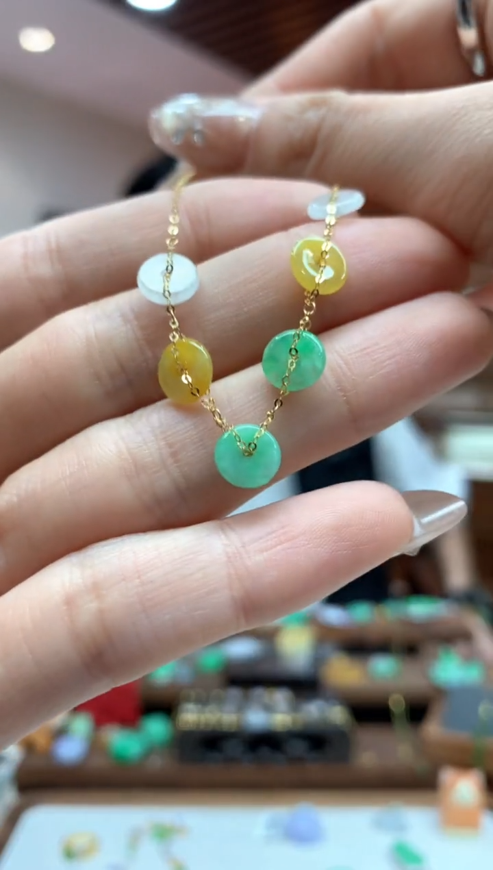 【闪购商品】翡翠手链18K金镶嵌手链