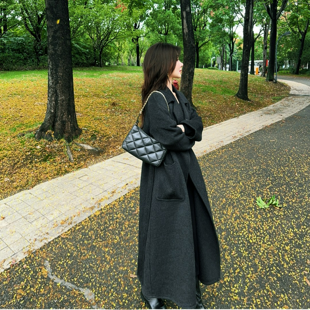 秋季上新女士秋冬款高级长毛双面呢长款显瘦百搭加厚外套加长大衣