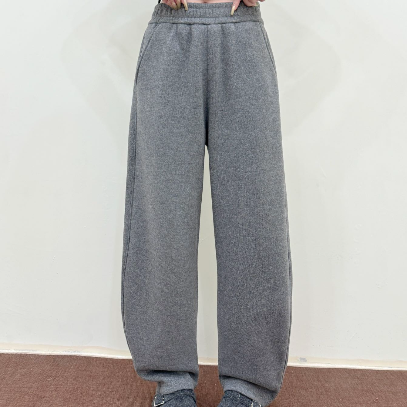 25新款冬季加绒加厚款保暖高腰女士青花瓷羊毛裤直筒裤-25116