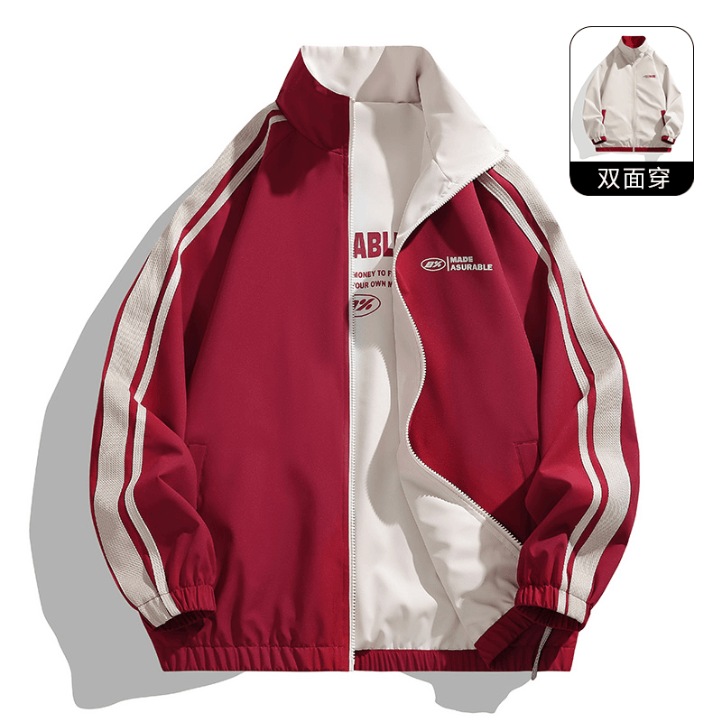 双面穿夹克男女同款2025春秋新款多巴胺美式运动情侣外套男帅气潮