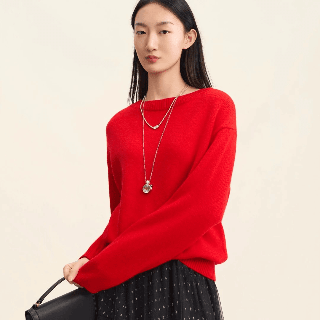 AMASS/阿玛施新款质感时尚百搭松弛圆领软糯套头针织毛衣女538108