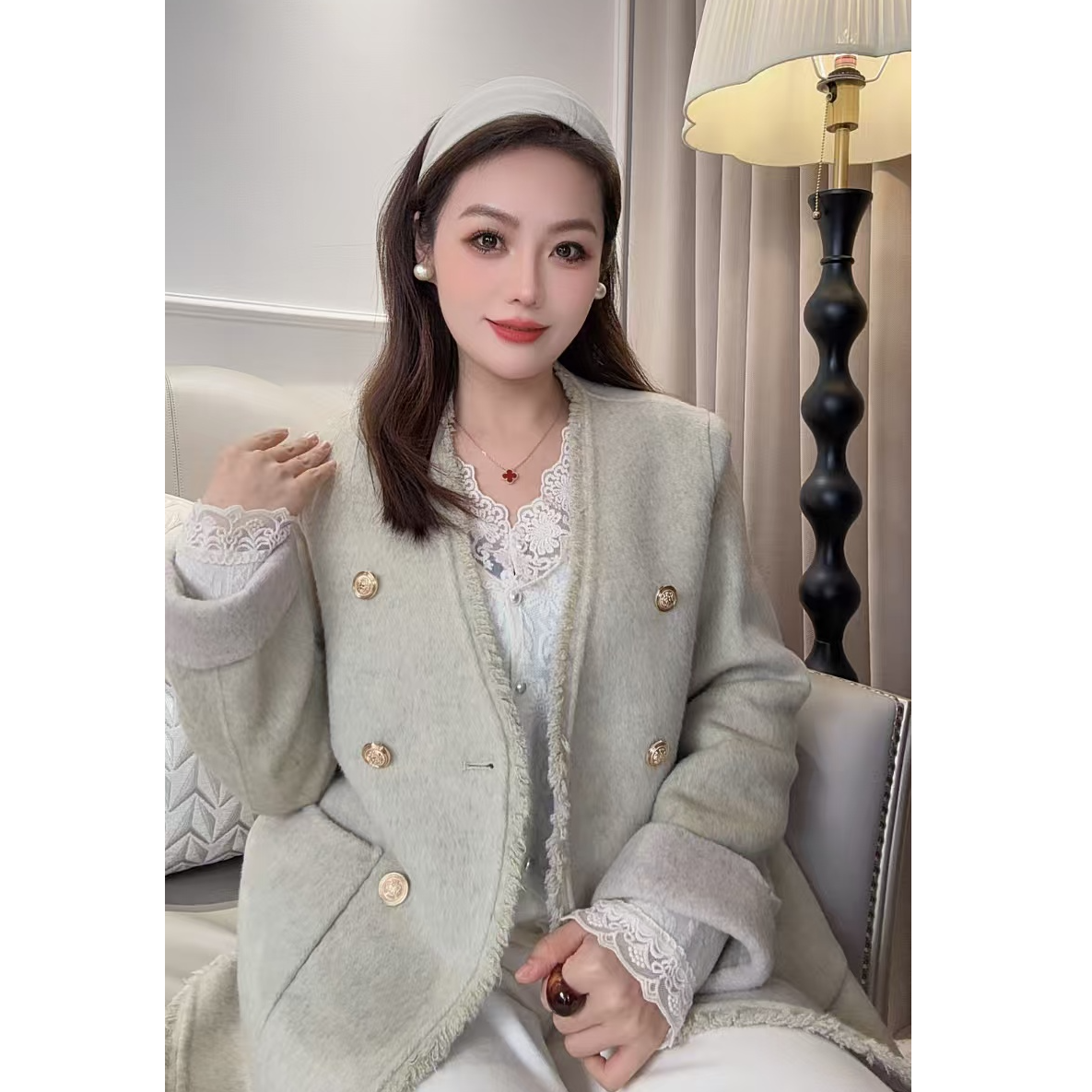 【双面穿】2025新款双面呢双色双面中长流苏时尚韩版上衣外套2522