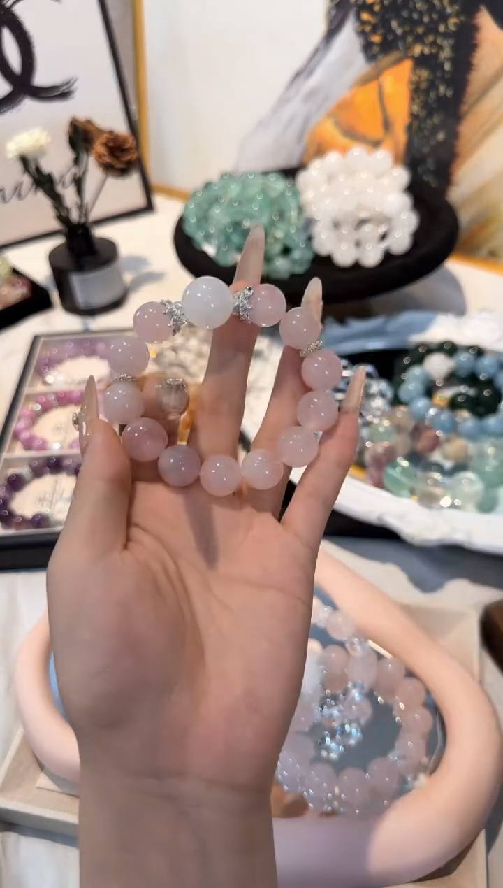 水晶手串未镶嵌马粉X白幽灵
