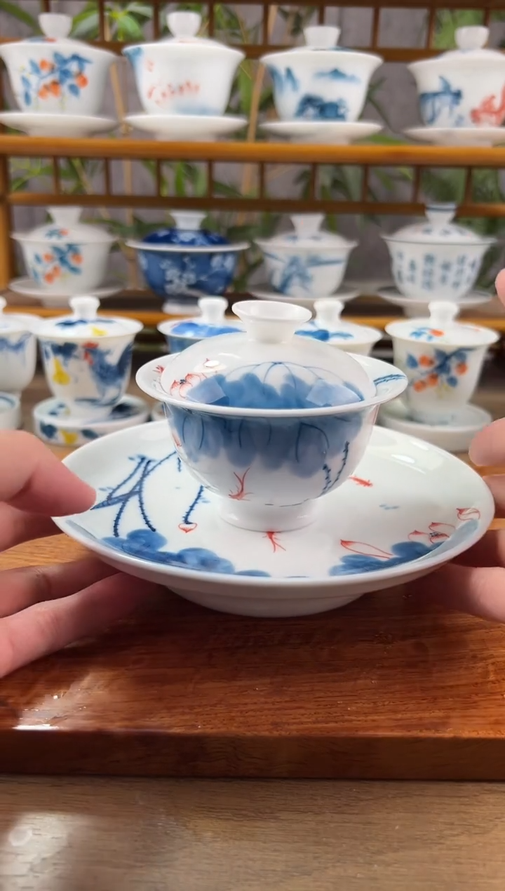 【闪购商品】微瑕线条莲元宝內绘+壶承